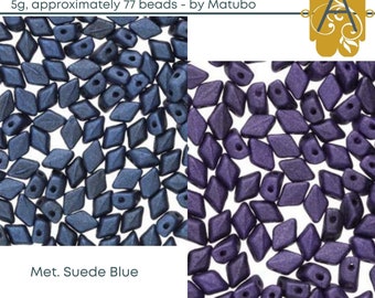 MINI GemDuos, Metallic or Rainbow by Matubo, (5g ~77 Beads) 6 x 4mm, Metallic Suede Blue or Purple