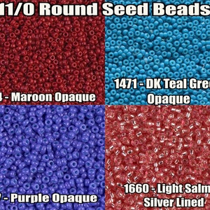 11/0 Miyuki Round Seedbeads 23g, Maroon Opaque 1464, Teal Green Opaque 1471, Purple Opaque 1477, Light Salmon Silver Lined 1660