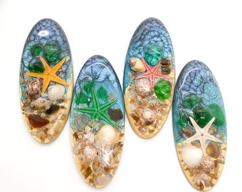 One of a Kind STARFISH, Long Oval Cabochons, Handmade with Real Shells