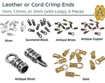 Embouts à sertir pour cuir ou cordon avec boucle, 1, 1,5, 2 ou 2,5 mm, 6 pièces, 6 couleurs, fabriqué en Europe