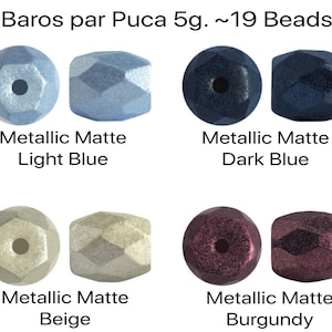 BAROS par Puca, 5g. ~19 Beads, + 2 FREE Patterns with Order, Metallic Mat Light Blue, Dark Blue, Beige, Burgundy