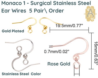 MONACO 1, 5 Pr. 316 Ohrhaken oder Ohrhaken aus chirurgischem Stahl, Silber, Roségold, Gold