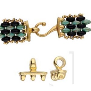 MESARIA III, Hook & Eye Clasp, Stitch In, for Superduos and More by Cymbal, Antique Silver, Antique Brass, Rose Gold, 24K Gold Plate