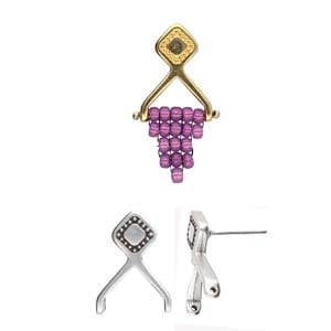 1 paire Base de boucle d'oreille KAMINAKI pour 8\0 et autres perles de rocaille 4 finitions par Cymbal Metal Elements