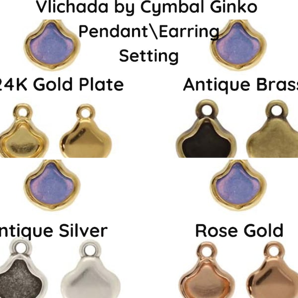 2 Pcs. VLICHADA Ginko Pendant, Earring or Charm Setting, by Cymbal, 4 Finishes