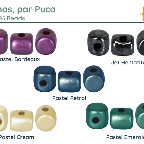 Minos par Puca 5 g. ~ 95 Beads + Free Pattern w Purchase Cream Pastel, Emerald Pastel, Petrol Pastel,