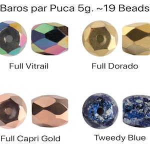May include: Assortment of 19 glass beads in various colors and finishes, including full vitrail, full dorado, full capri gold, and tweedy blue. Baros par Puca 5g. ~19 Beads.