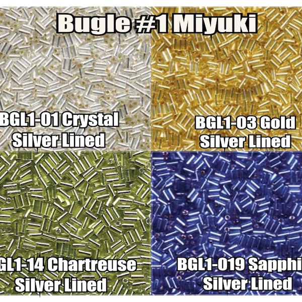 Miyuki Bugles #1 Size 3mm, BGL1-001, BGL1-003, BGL1-014, BGL1-019