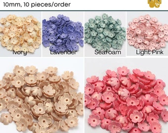 Blossom Matte Lucite Flower Beads or Bead Caps, 10mm., 10 Pcs. 6 Colors