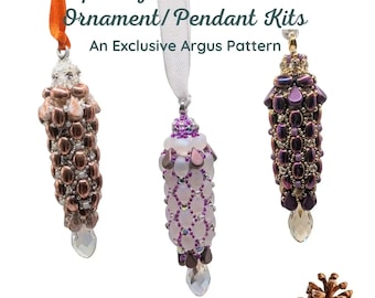 Sparkly the Pinecone Ornament Bead Kit, Christmas Beading Kit, Puca Samos Beads, Holiday Ornament Kit