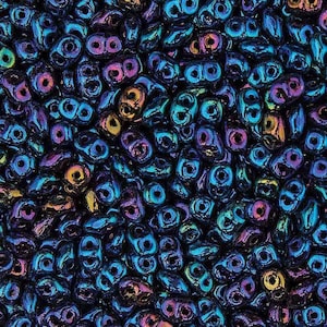 Superduo Beads, Jet Blue Iris, 10g.