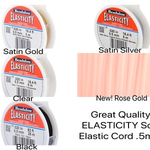 ELASTICITY, .5mm\.020 inches, Elastic Stretch Cord, Knotting Cord, by Beadalon, 5 Colors