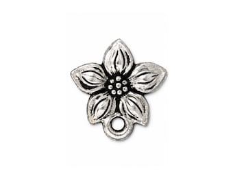 TierraCast Star Jasmine Earring Studs, Antique Silver, Titanium Posts with Loop, Floral Earring Findings, 1 Pair