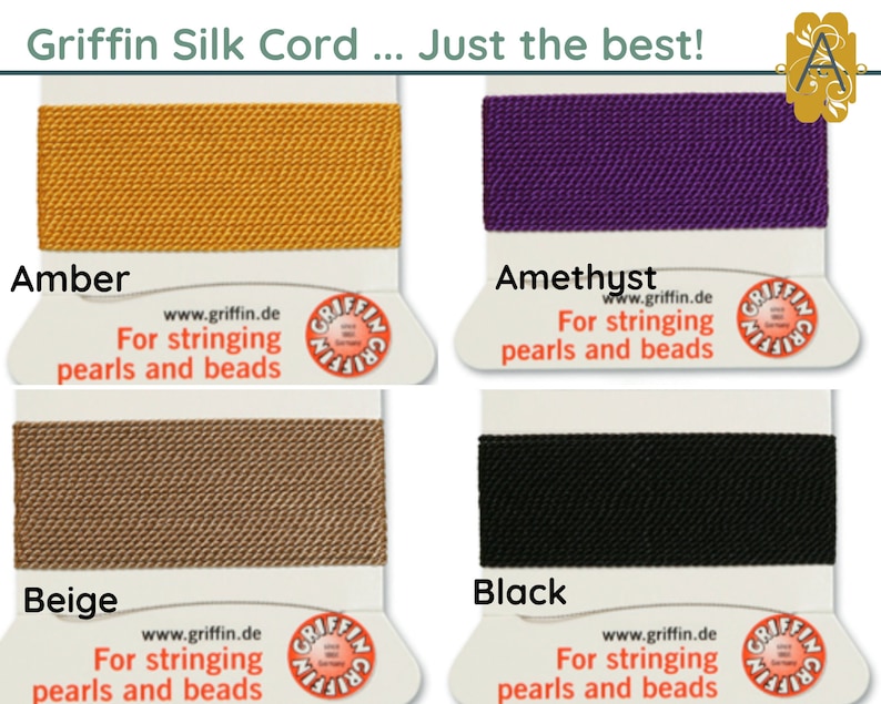 GRIFFIN Silk Thread or Cord, 2 meters, for Knotting or Stringing, Needle Attached, 21 Colors image 5