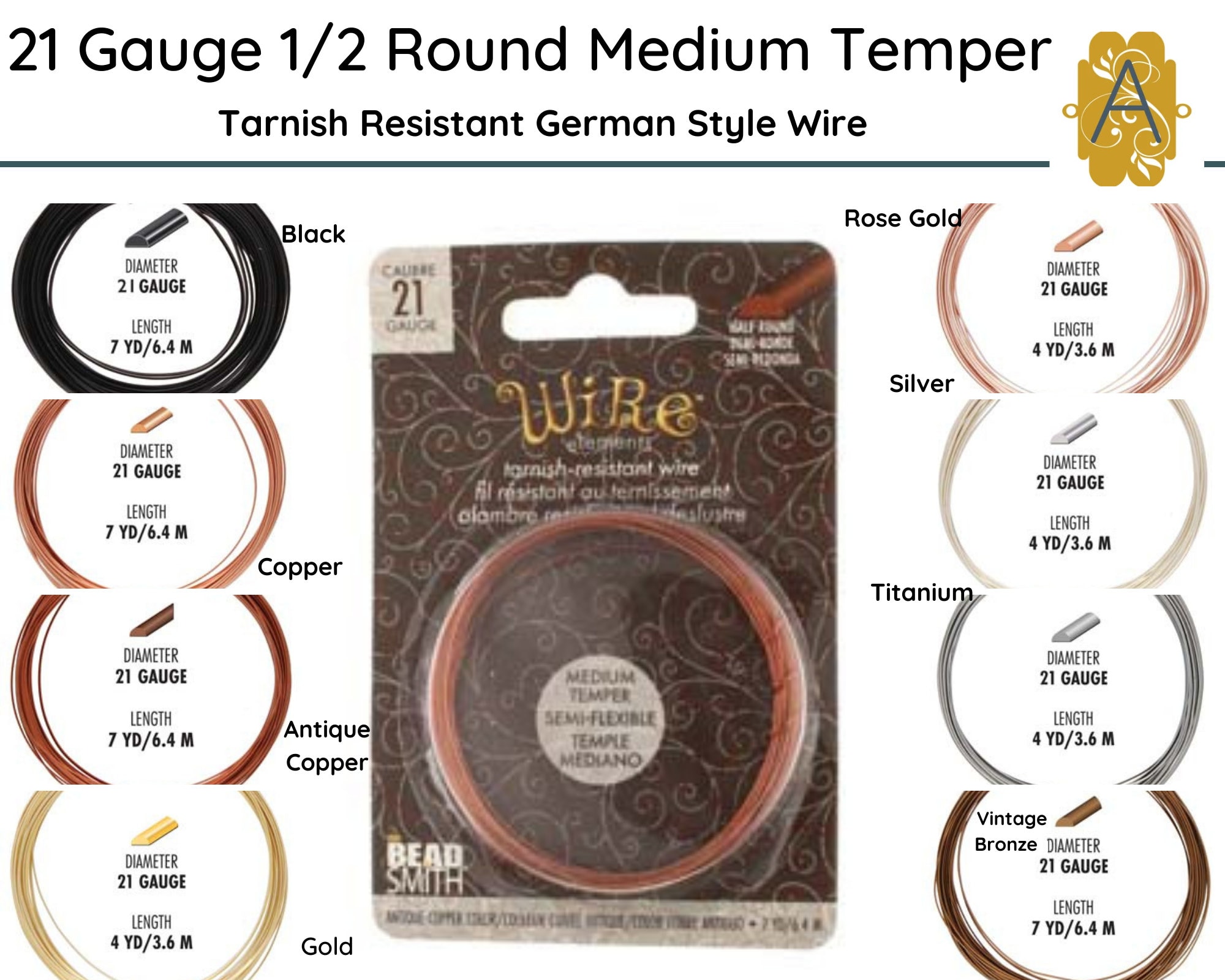 The Beadsmith Fil Semi-rond - Éléments De Fil - Calibre 21 - Bobine De