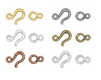 TierraCast Hammered Hook and Eye Clasps, Jewelry Clasps for Bracelets , Necklaces, Textured Toggle Closure, 6 Finishes, 2 Sets