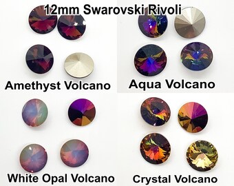 Recubrimiento personalizado Volcano de 12 mm en 1122 Swarovski Rivoli, Crystal y White Opal