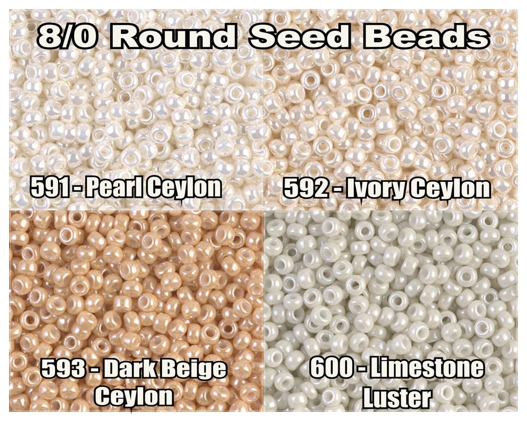 8/0 Miyuki Seed Beads 10 G, Pearl Ceylon 591, Ivory Ceylon