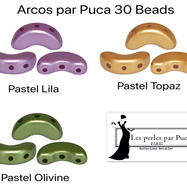 ARCOS par Puca, 30 beads, + 2 FREE Patterns with Order, Pastel Lila, Topaz, Olivine