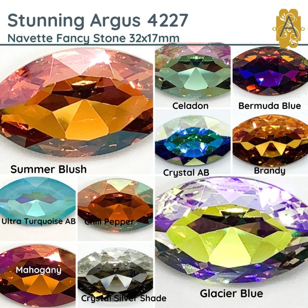 Argus Navette Fancy Stone, 4227,  32x17mm, Crystal AB, Chili Pepper, Mahogany, Celadon, Summer Blush, Glacier Blue & More