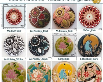 Round Ceramic Pendants, Handmade by Golem Studios 10 Patterns