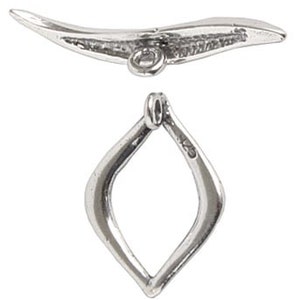 May include: A silver toggle clasp, comprising a curved bar with a loop and a diamond-shaped loop. The clasp is likely sterling silver, indicated by the "925" mark. This jewellery finding is suitable for necklaces and bracelets.