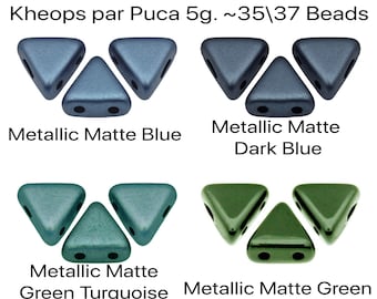 KHEOPS par Puca 5g ~ 37 beads + FREE Patterns Metallic Matte Blue, Dk. Blue, Green & Green Turquoise