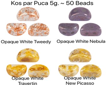 KOS par Puca, 5g. ~50 Beads, Opaque Shite Nebula, Opaque White Travertin, New Picasso, Opaque White