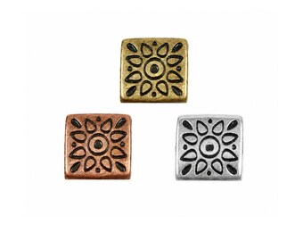 Folk Flower 5mm Flat Leather Sliders, Floral Bracelet Slider Beads, Leather & Cork Jewelry Findings, 3 Finishes