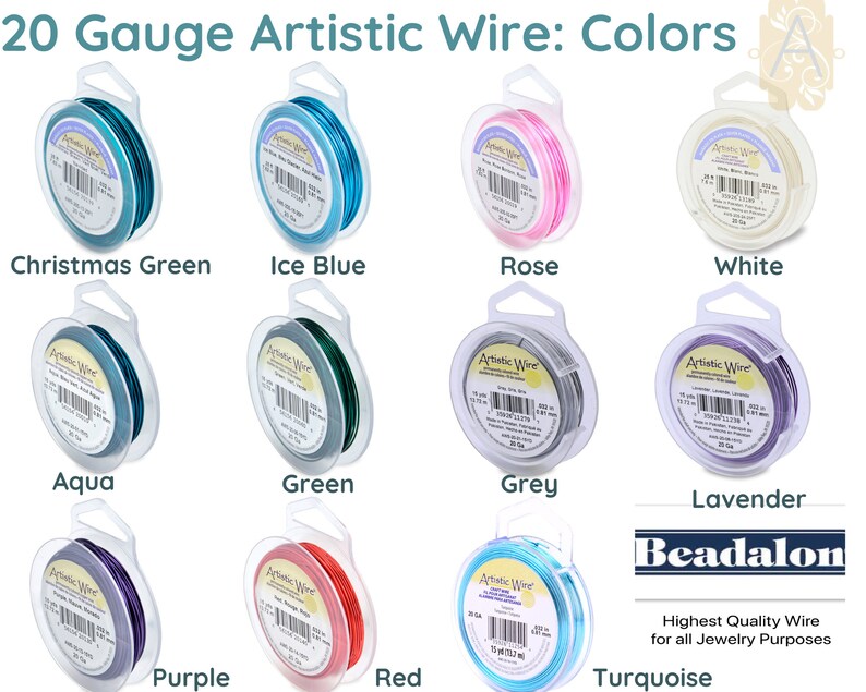 20 Gauge, Artistic Wire, by Beadalon, 25' or 15 yd. 11 Gorgeous, Vibrant Colors for Wire Wrapping, Beading image 1