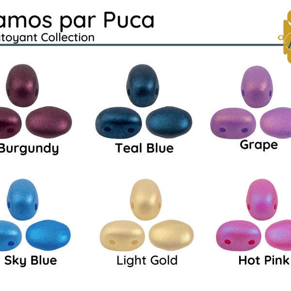 SAMOS par Puca Chatoyant Collection , 5g. ~20 Beads, + 2 Free Patterns with Order, Burgundy, Grape, Hot Pink, Light Gold, Teal Blue,Sky Blue