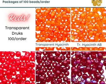 Czech Druk Beads  4mm, Transparent Reds, 5 colors