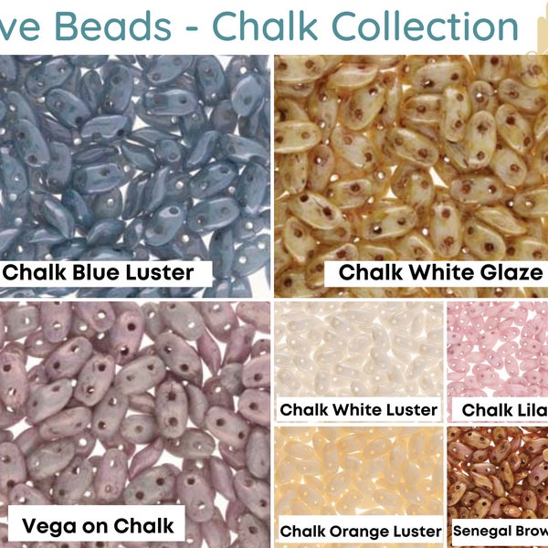 NEW! WAVE Beads, Chalk Collection, 8.5g Tube 106-110 Beads, 2-Hole Czech Beads,