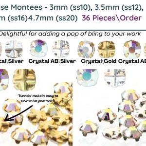 ROSE MONTEES, 36 Pcs., 3, 3.5, 4, 4.7mm, Czech Crystal, Silver or Gold Case with Crystal or Crystal AB Sone