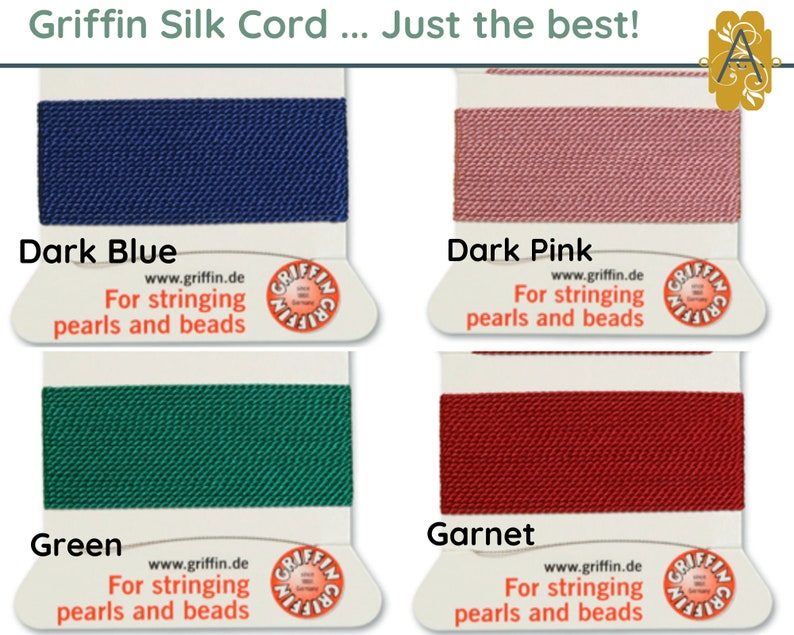 GRIFFIN Silk Thread or Cord, 2 meters, for Knotting or Stringing, Needle Attached, 21 Colors image 7