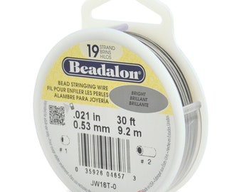 19 Strand, .021 or .024", Bead Stringing Wire, Beadalon, Bright, 15 or 30 Feet