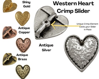 Western Heart 10mm Flat Leather Crimp Slider, Holds Securely