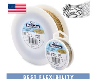 49 Strand, .024" Bead Stringing Wire, Beadalon, Bright or Gold, 10 or 30 Feet