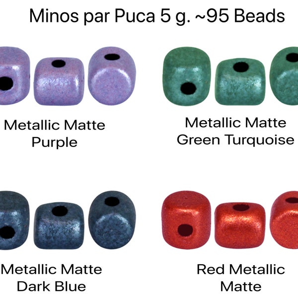 Minos par Puca, 5g ~95 Beads, + TWO FREE  Patterns with order. Metallic Mat Purple, Green Turquoise, Dark Blue, Red Metallic Mat