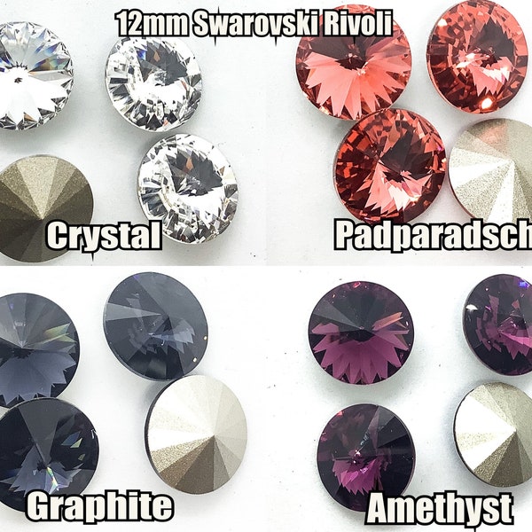 12mm 1122 Argus Crystal Rivoli, from Austria, Graphite, Crystal, Amethyst, Padparadscha