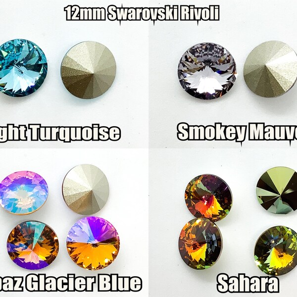 12mm 1122 Argus Crystal  Rivoli, from Austria, Light Turquoise, Topaz Glacier Blue, Sahara, Smokey Mauve