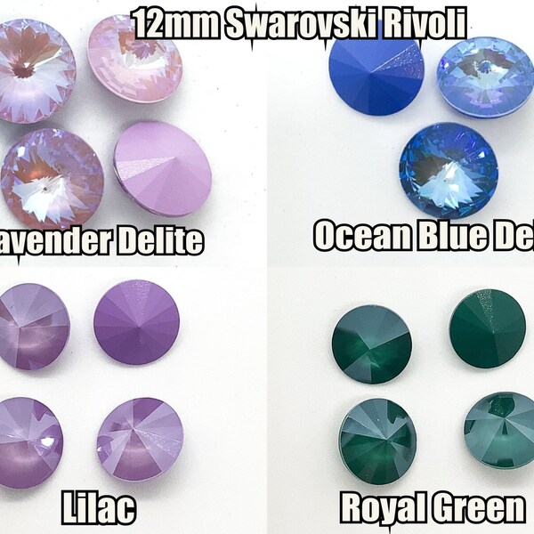 12mm 1122 Argus Crystal Rivoli, from Austria, Ocean Blue Delite, Lavender Delite, Royal Green, Lilac