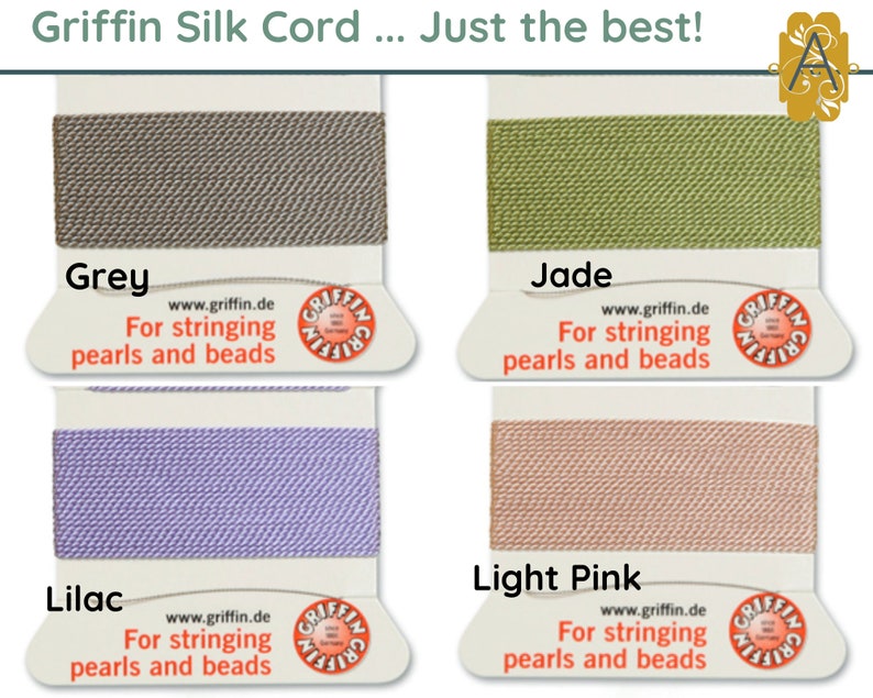 GRIFFIN Silk Thread or Cord, 2 meters, for Knotting or Stringing, Needle Attached, 21 Colors image 9