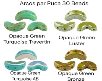 ARCOS par Puca  30 Beads + 2 Free Patterns - Opaque Green Luster, AB, Travertin & Bronze