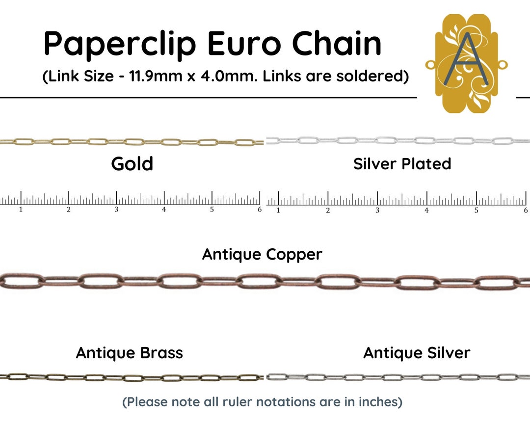 Paperclip Euro Chain, Antique Brass, Antique Copper, Antique Silver, Gold  Plate, Silver Plate - Etsy Israel
