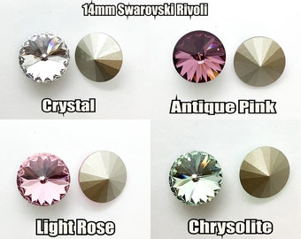 14mm 1122 Argus Crystal Rivoli ,2pcs, from Austria, Antique Pink, Crystal, Light Rose, Chrysolite