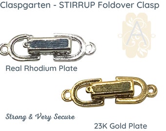 CLASPGARTEN, STIRRUP Foldover Clasp, Very Strong, Precious Metal Plating, 23K Gold or Rhodium