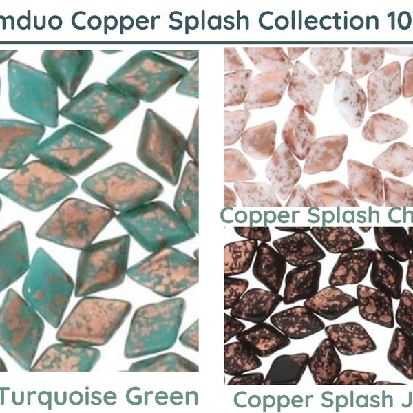 GEMDUOS, 10g ~70 Beads, Copper Splash Collection, by Matubo, Green Turquoise, Jet and Chalk