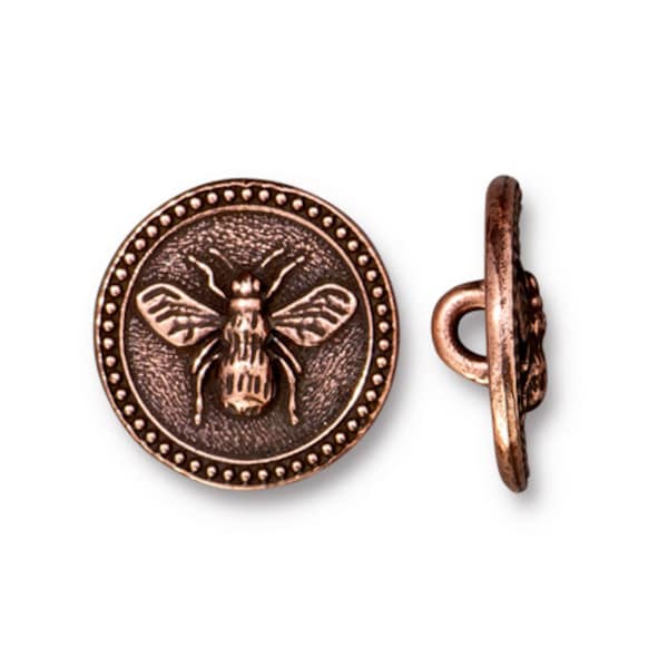 2 Pcs, TierraCast, BEE BUTTON, Button Clasp or Earring Focal, Antique Silver, Gold Copper