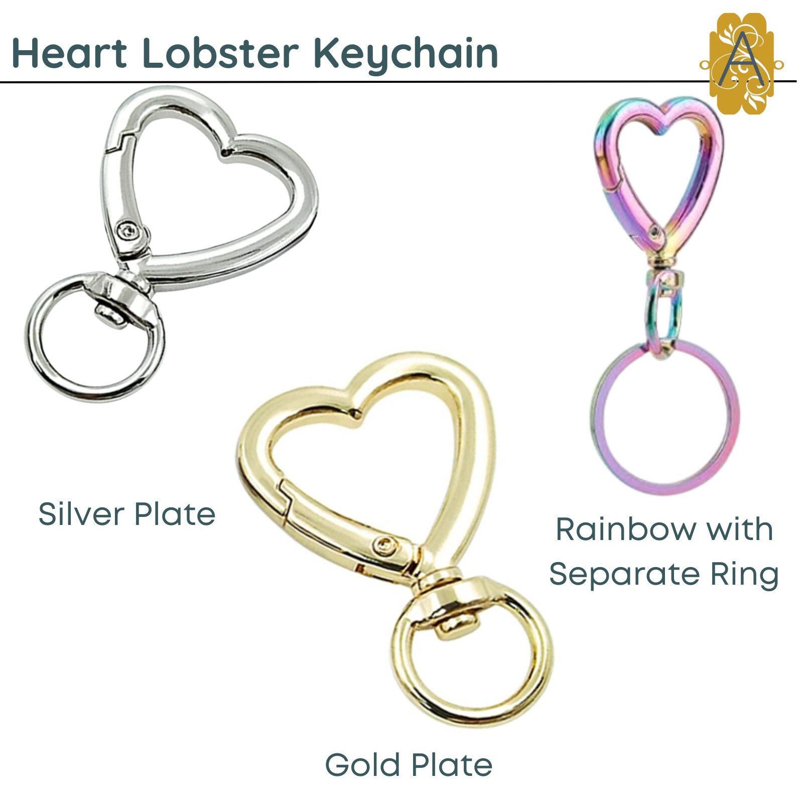 Heart Lobster Clasp Keychain 3 Finishes
